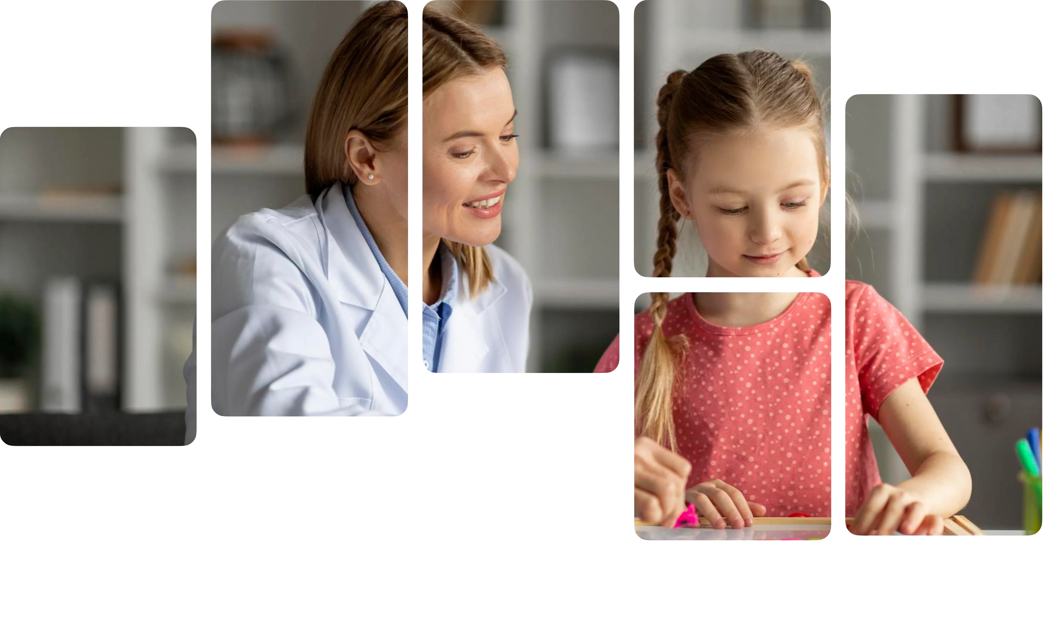 Teacher holding a pencil and student as child, making fun of pencil by placing it above lips by pouting.