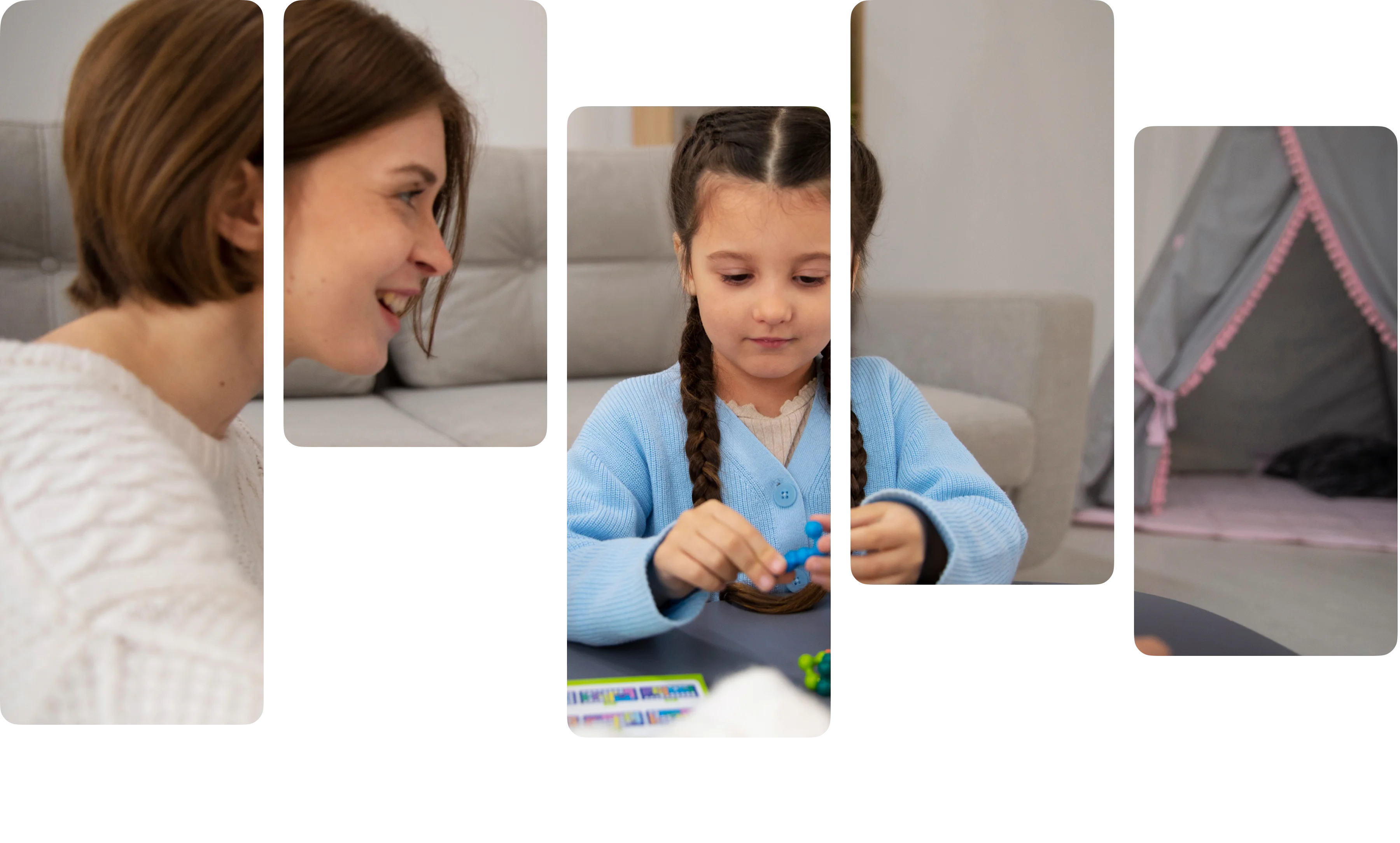 Teacher holding a pencil and student as child, making fun of pencil by placing it above lips by pouting.